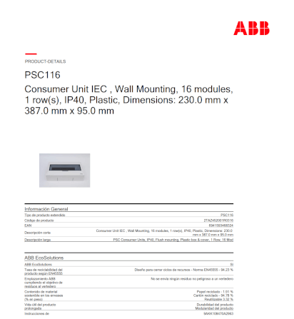 ตู้คอนซูมเมอร์ใส่เบรกเกอร์ 16 ช่อง ABB PSC116 Consumer Unit IEC IP40 Plastic Box & Cover_6